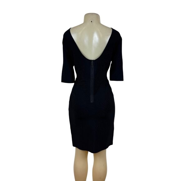 BCBGMaxAzria Womens Black Sheath Dress  Mesh Detail Back Zip Sz L - Picture 3 of 6